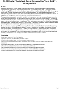 Open Discussion Worksheet Free C1–C2 English Worksheet PDF: Can a Company Buy Team Spirit ...