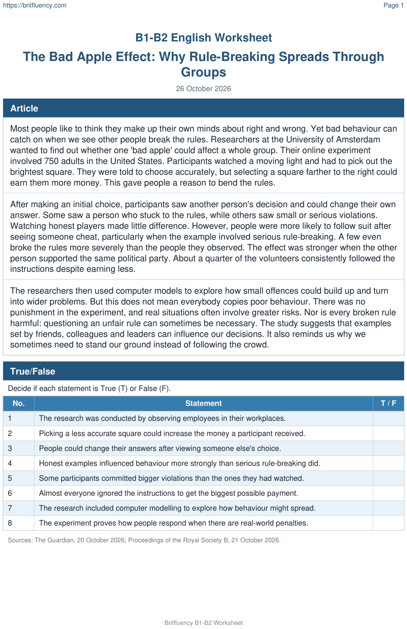 Free B1–B2 English Worksheet PDF: The Bad Apple Effect and Why Rule ...